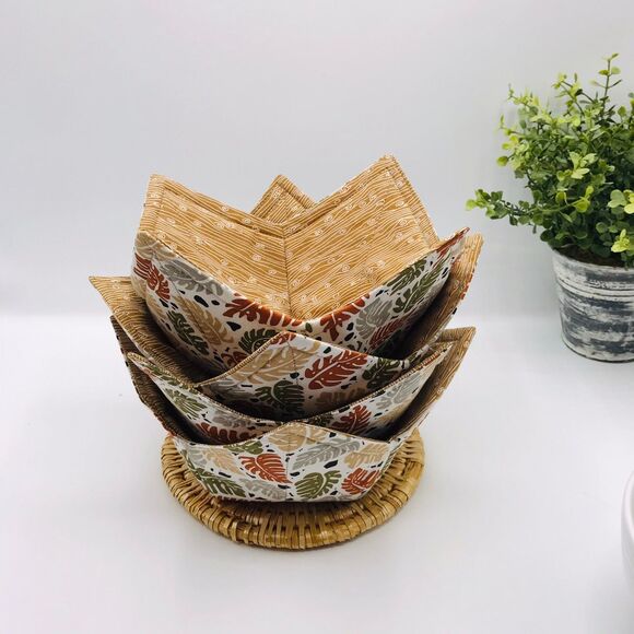 Set of Three Microwave Bowl Cozy Holder, Reversible, Monstera Plant Leaves Print - Picture 6 of 10